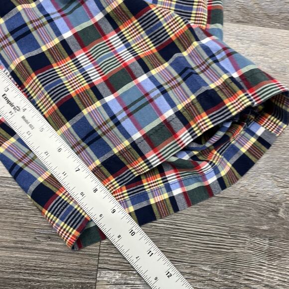 Lands End Shorts Blue Yellow Mens 32 Traditional‎ Fit Madras Plaid Flat Front - Picture 7 of 10